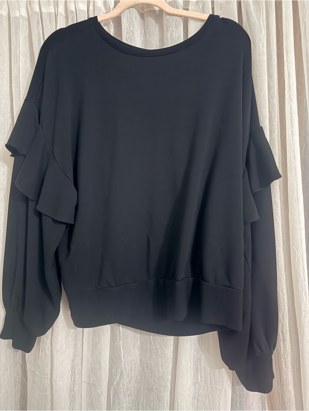 Express Black Ruffle-Sleeve Sweatshirt